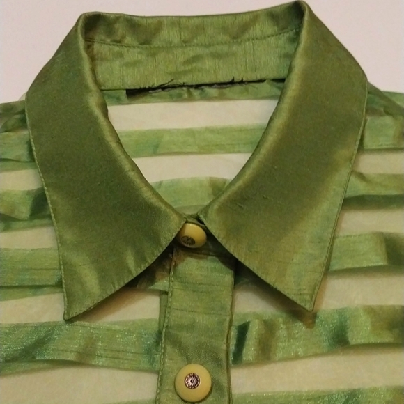 JACKET SILK 100% COUTURE Green & Shèer Striped  Neiman Vtg Sheer - Picture 8 of 9
